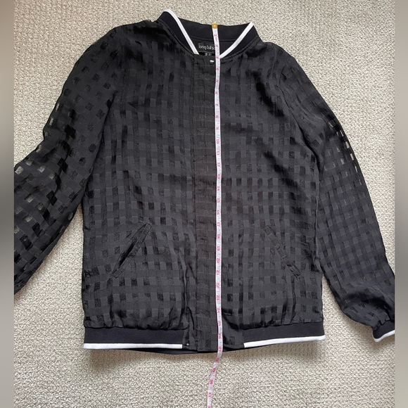 Long Tall Sally Black Checkered and Sheer Bomber Jacket - Picture 4 of 9
